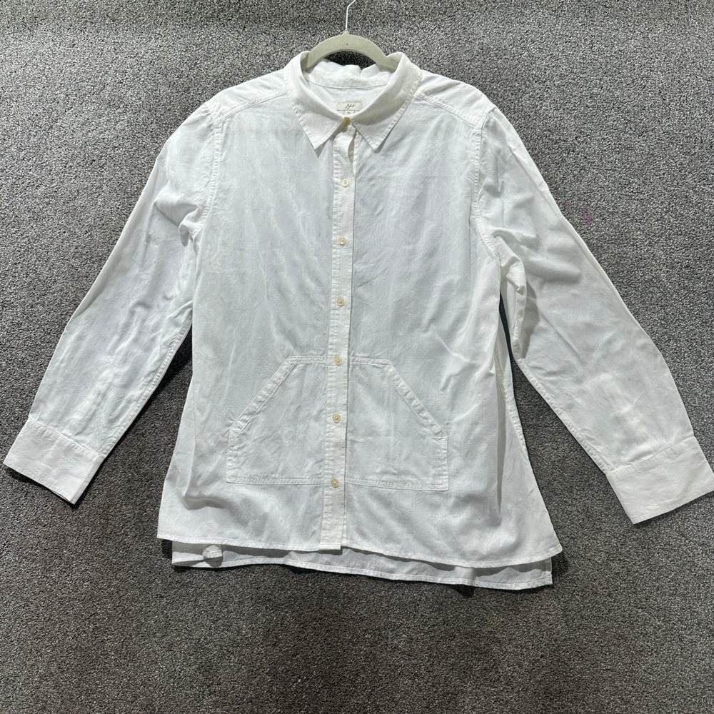 J. Jill White 100% Cotton Textured Jacquard Button Down Shirt XL Minimalist